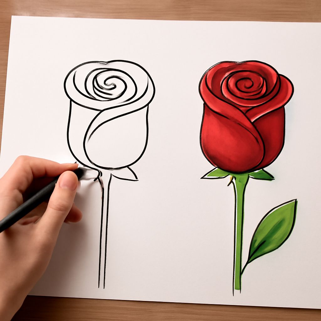 Simple rose drawings and step-by-step guide on drawing a rose