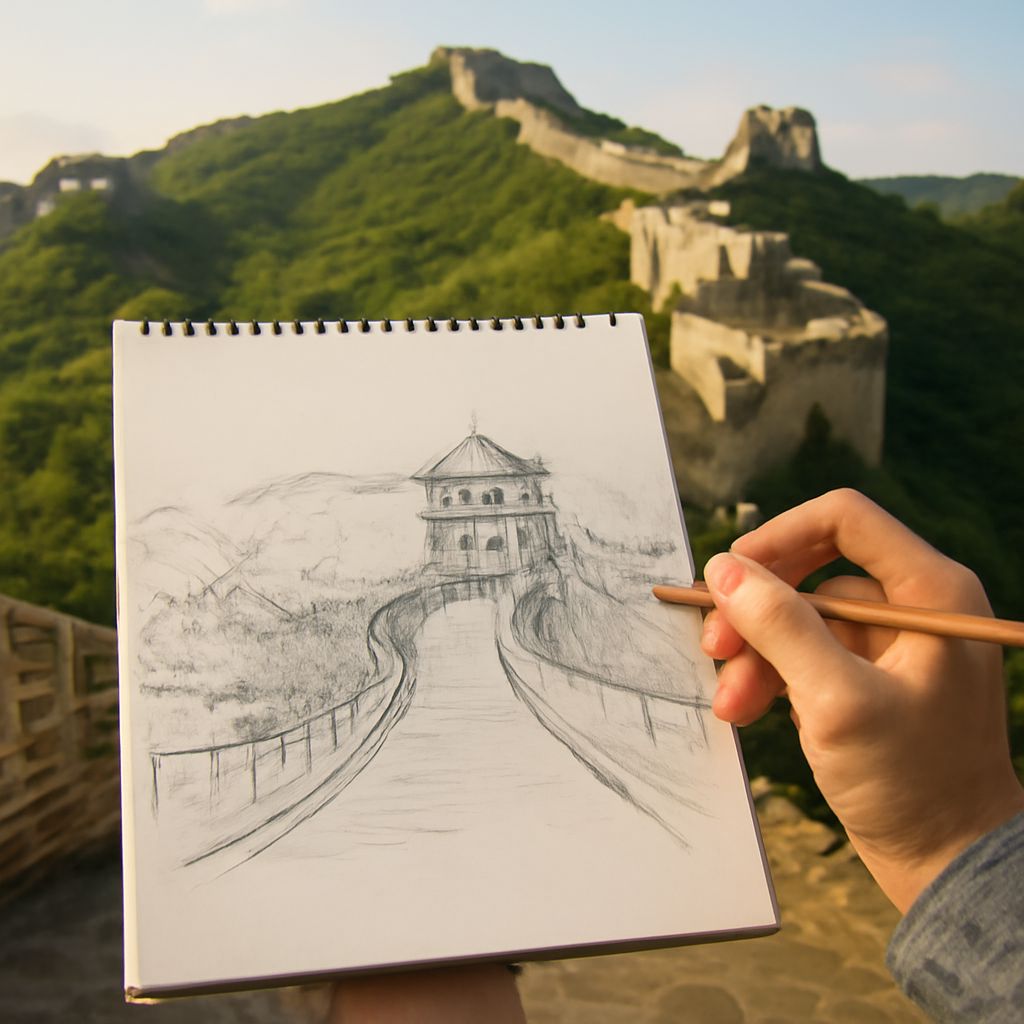 Great Wall of China drawing with wall section drawing techniques