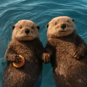 Illustration of otters holding hands and techniques for drawing profile view