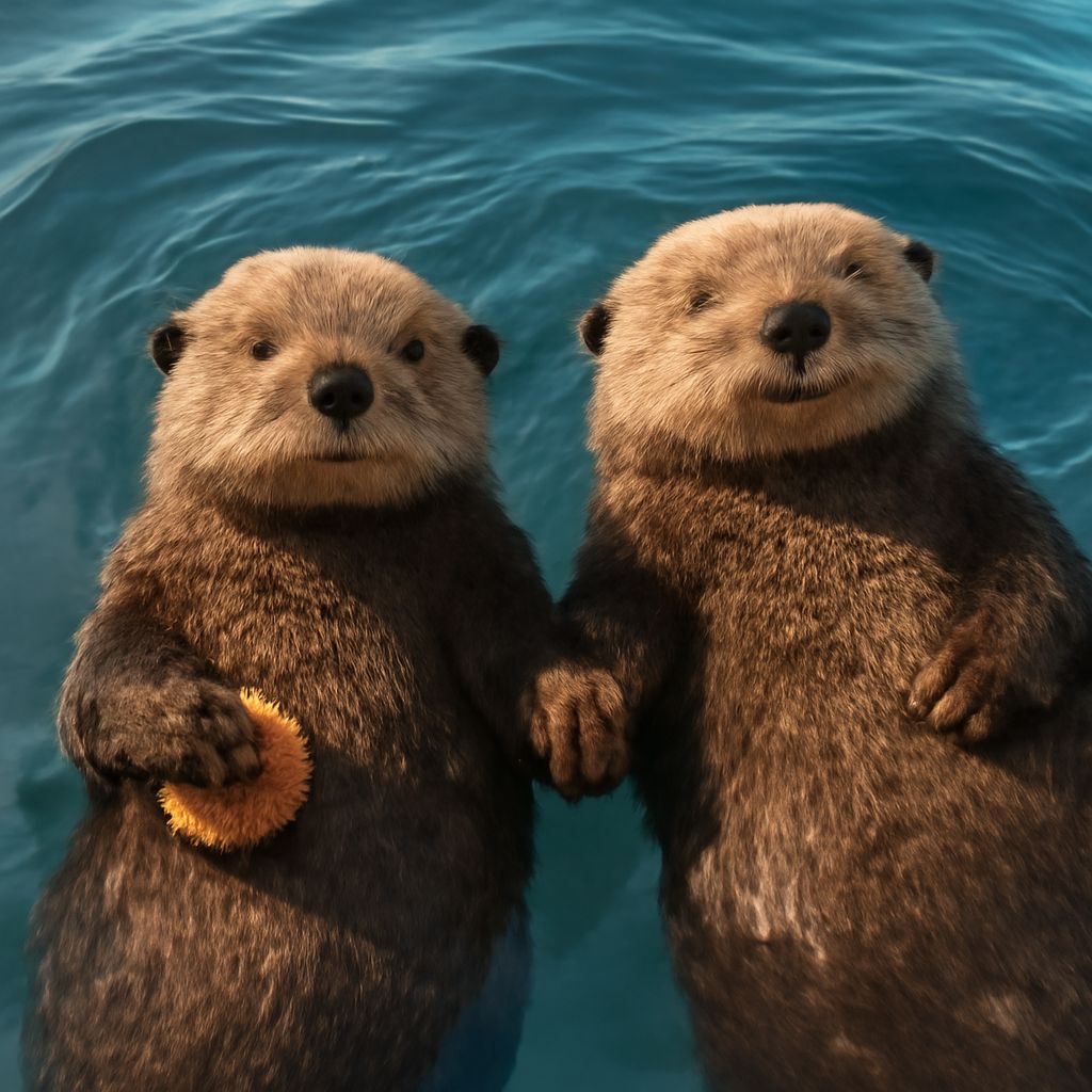 Illustration of otters holding hands and techniques for drawing profile view