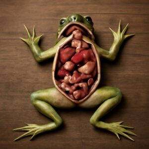 Detailed view of frog internal anatomy and frog dissection anatomy
