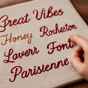 cursive embroidery font and grunge script font examples