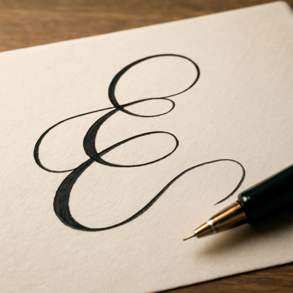 Illustration of calligraphy letter e and diy calligraphy techniques