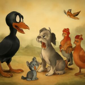 Bird cartoons and 80s action cartoons in illustration