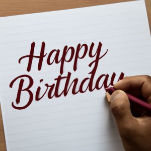 Happy birthday calligraphy and cartoons with office cartoons