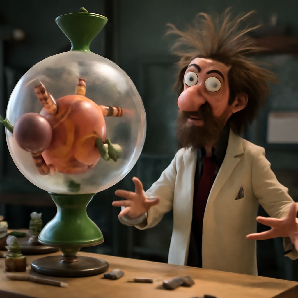 Mad scientist cartoon and mad hatter Alice in Wonderland cartoon