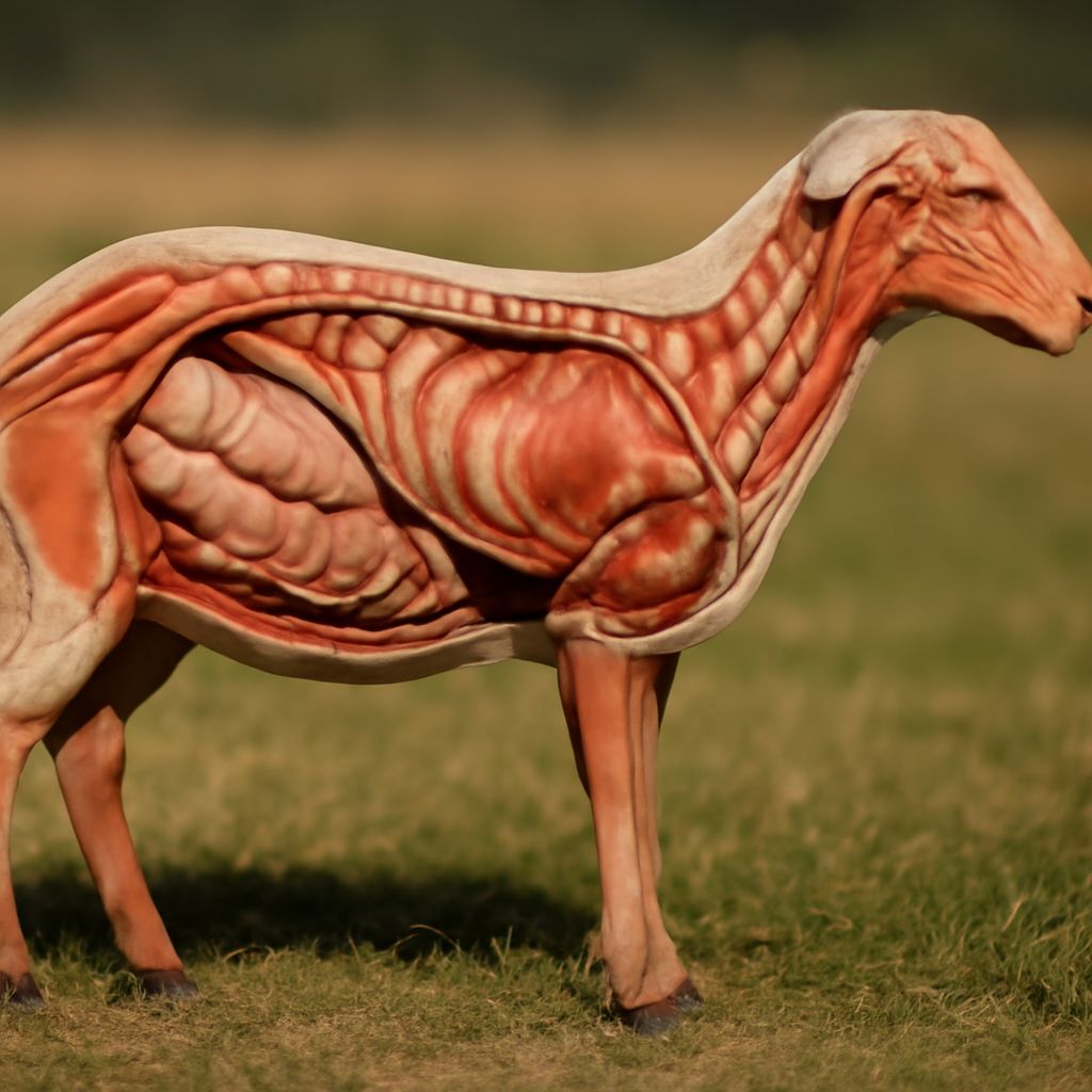 Detailed view of sheep anatomy and anatomy of an oyster