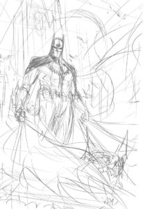 Batman sketch with lilac sketch and leaf sketch elements