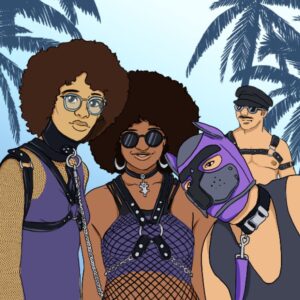 An illustration featuring femdom cartoon and cartoon dominatrix elements