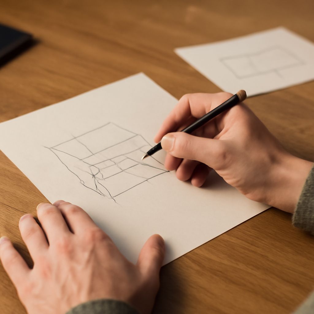 Technical sketch and drawing in illustration