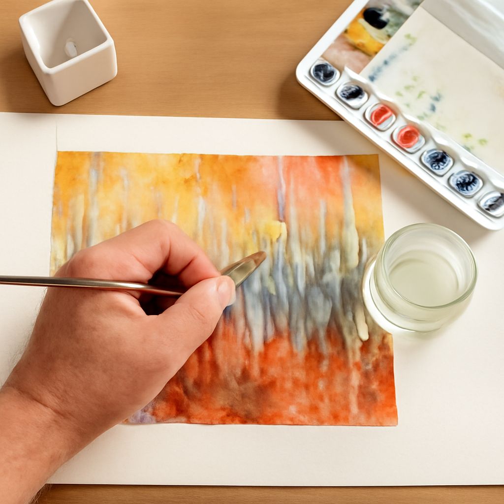 Watercolor masking fluid techniques in a watercolor duck and river scene