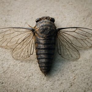 A detailed cicada drawing alongside loon and jazz drawing elements.