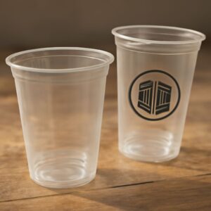 Plastic cups with logo and olive logo designs