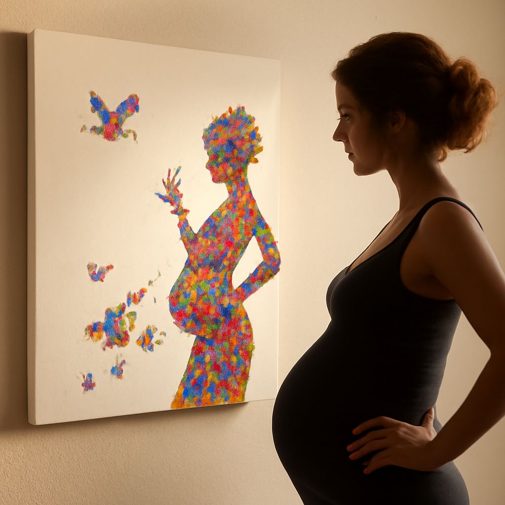 Pregnancy anatomy and watercolor woman depiction