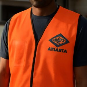 Safety vest with logo design and cartoon characters