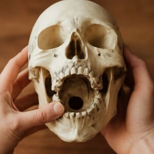 A creative sugar skull logo showcasing sugar skull drawings and inferior skull anatomy.