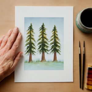 watercolor pine tree and redwood tree drawing