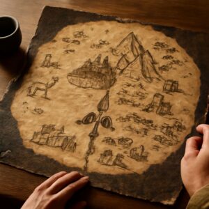 An artistic representation of touch drawing and drawing a fantasy map