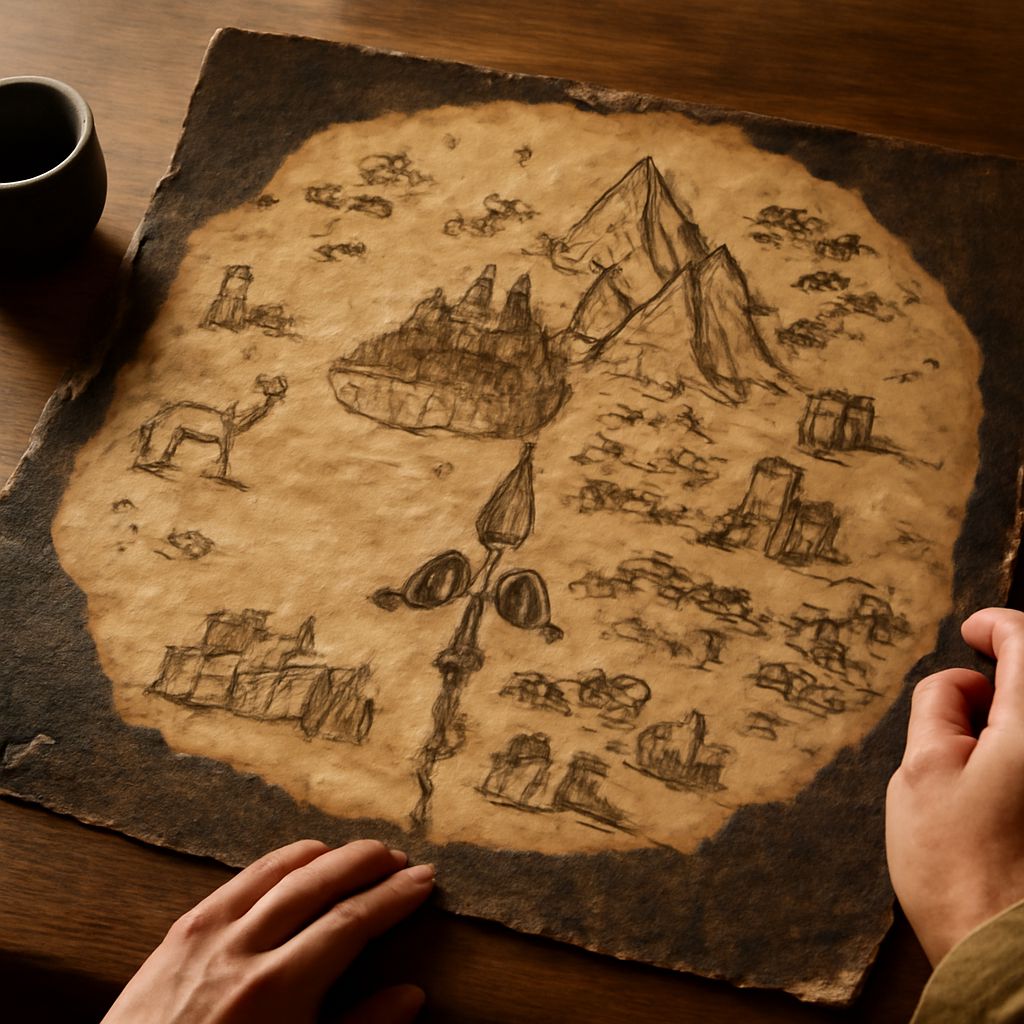 An artistic representation of touch drawing and drawing a fantasy map